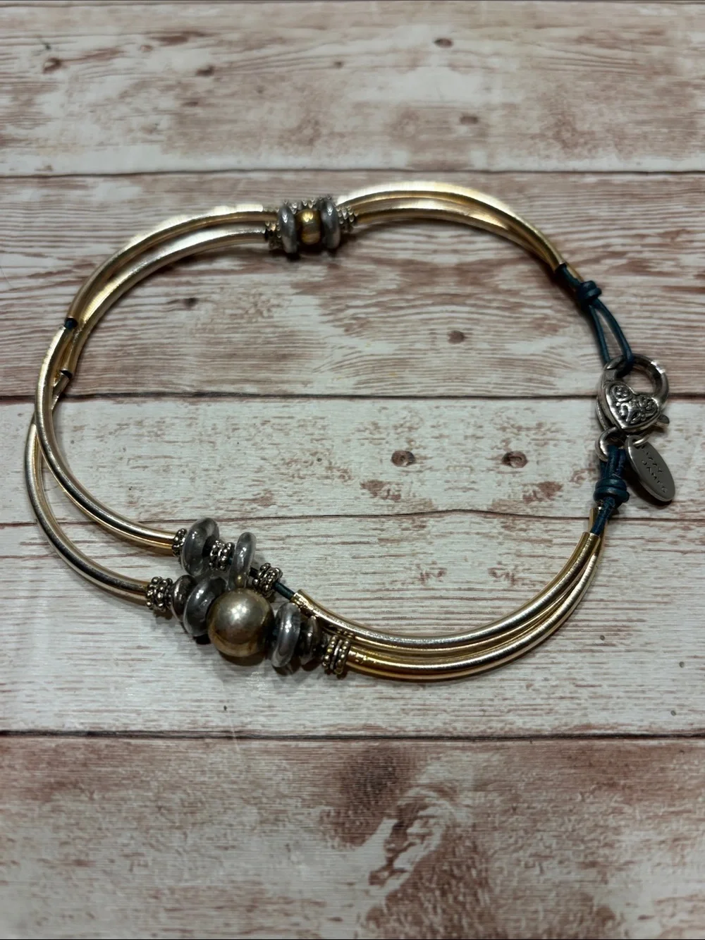 Lizzy James Mixed Metal Wrap Bracelet Necklace with Bead Accents black leather